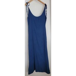 The Handloom Woven Blue Midi Dress‎ Sustainable Ethical Handcrafted 100%  Cotton
